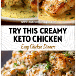 Plate of creamy garlic chicken with herbs served as a keto low carb dinner recipe.